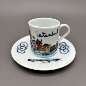 Treasures of Turkey Istanbul Turkish Coffee Cup & Saucer Set Vintage Harbor Ship